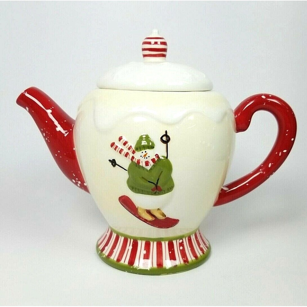 Holiday Teapot "Skiing Snowman" Snow Family Collection by Debbie Mumm  Christmas